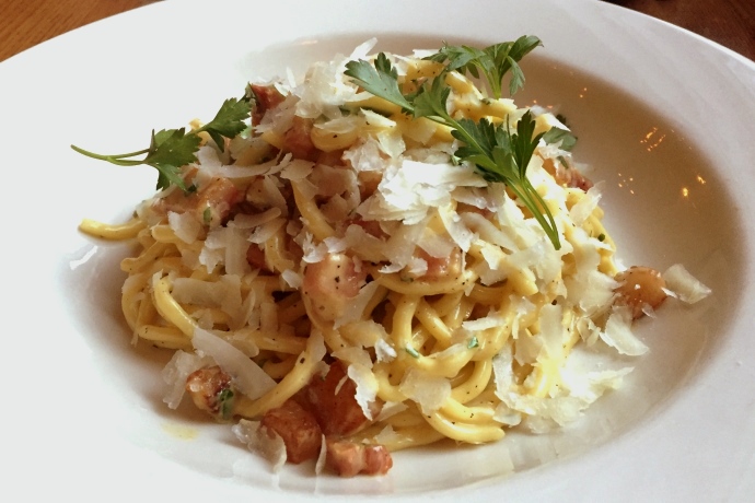 photo of chitarra carbonara with guanciale from Tavolo, Dorchester, MA