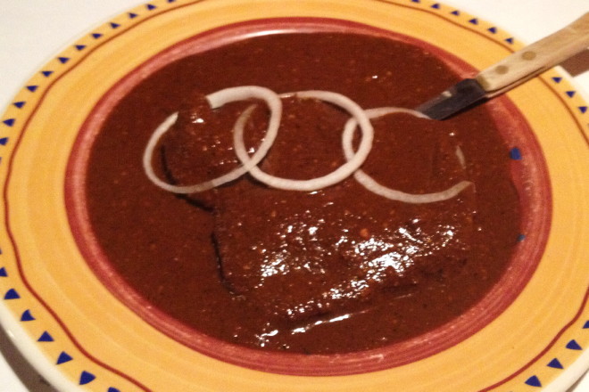 photo of Mole Colorado Tlaxcalteca (chicken in red mole sauce) from Tu Y Yo, Somerville, MA