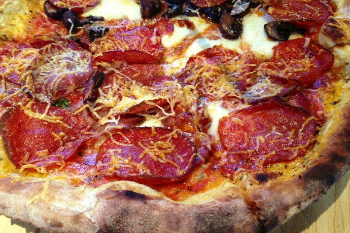 photo of coppa, pepperoni, and mushroom pizza from When Pigs Fly Pizzeria, Kittery, ME